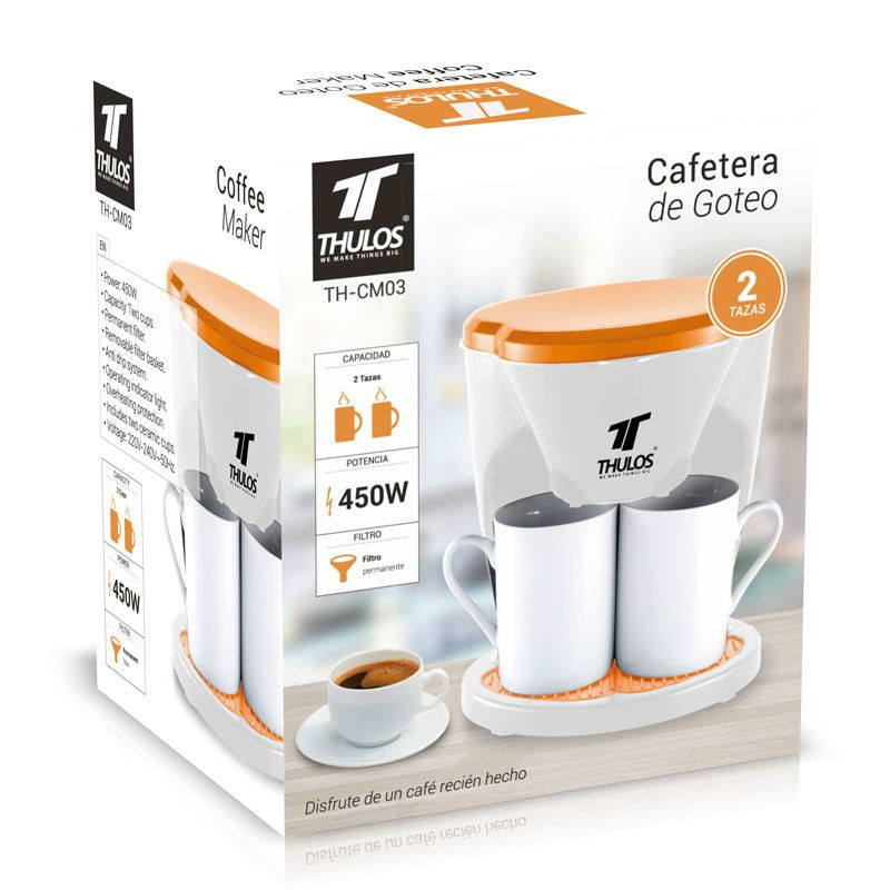 Cafetera eléctrica con dos tazas, 450W. THULOS TH-CM03 Thulos Cafeteras de Goteo TH-CM03