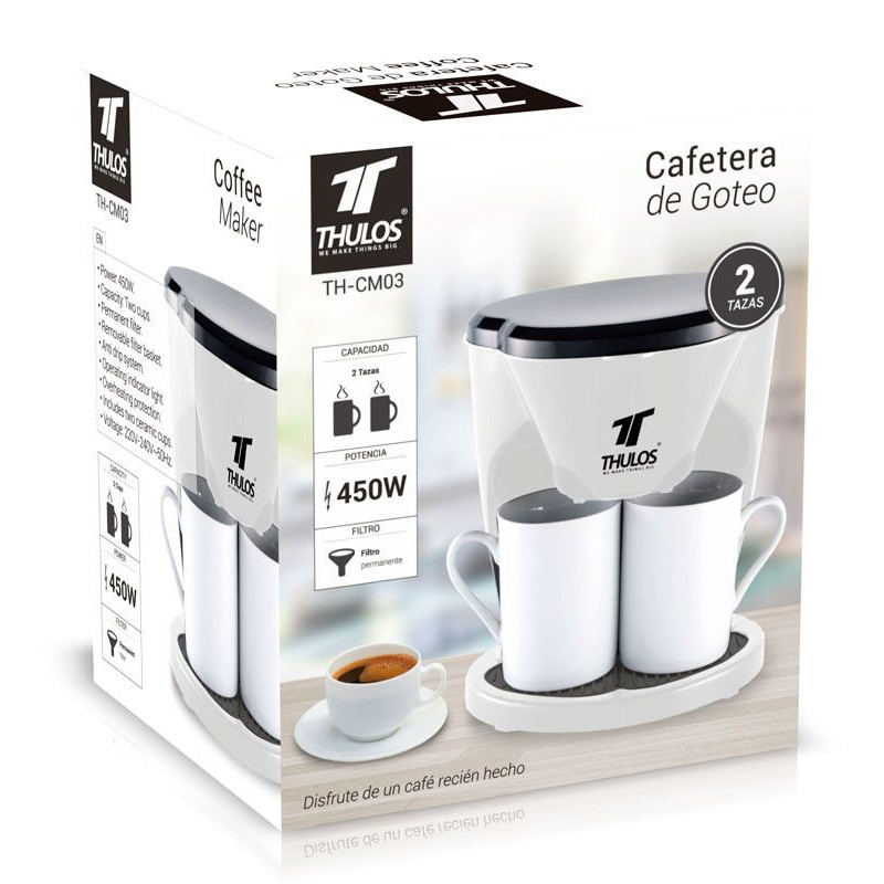Cafetera eléctrica con dos tazas, 450W. THULOS TH-CM03 Thulos Cafeteras de Goteo TH-CM03