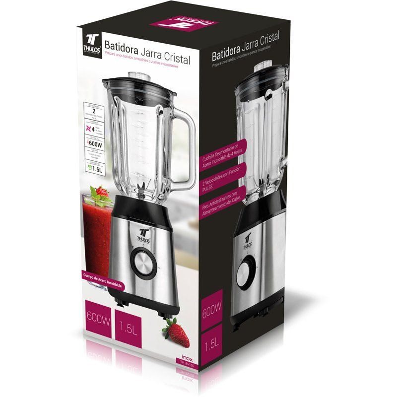 Batidora de vaso, cuerpo de acero inoxidable. 1.5 litros y 600W. THULOS TH-BV102 Thulos Batidoras de Vaso TH-BV102