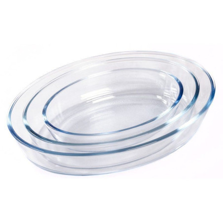 Set of 3 oval glass oven trays, 0.7L, 1.6L and 2.4L. THULOS TH-KA020.