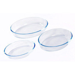 Set of 3 oval glass oven trays, 0.7L, 1.6L and 2.4L. THULOS TH-KA020. 2