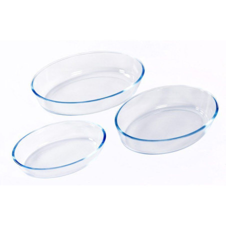 TH-KA020 - Set de 3 bandejas de vidrio ovaladas para horno, 0.7L, 1.6L y 2.4L. THULOS TH-KA020. - Thulos