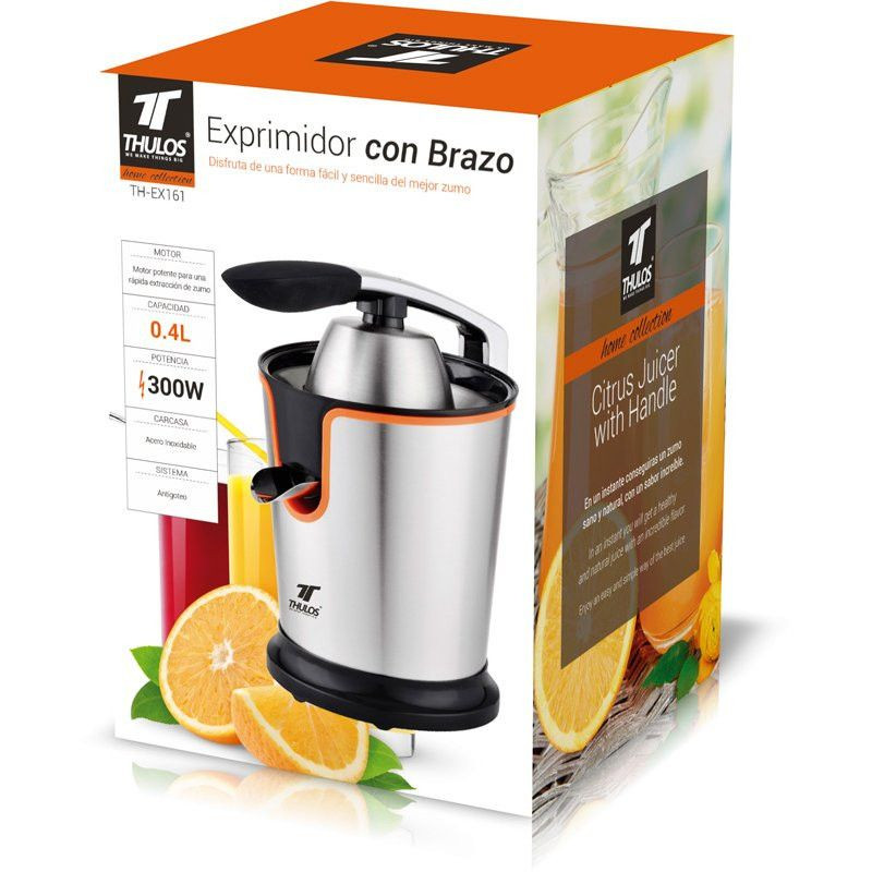 Exprimidor inox con brazo para facilitar la extracción de zumo. THULOS TH-EX161. Thulos Exprimidores TH-EX161