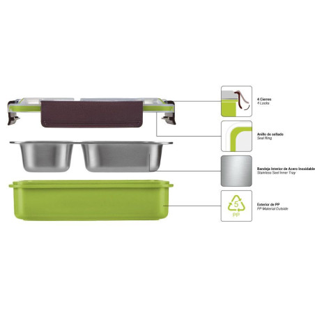 Fiambrera de 750ml, con bandeja interior de acero inoxidable de 2 compartimentos. THULOS TH-LB75 Thulos Fiambreras TH-LB75