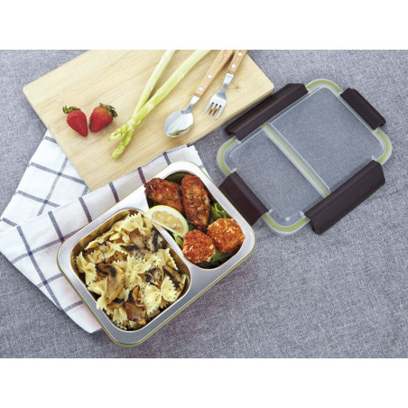 Lunch box 750ml, with 2-compartment stainless steel inerior tray. T...