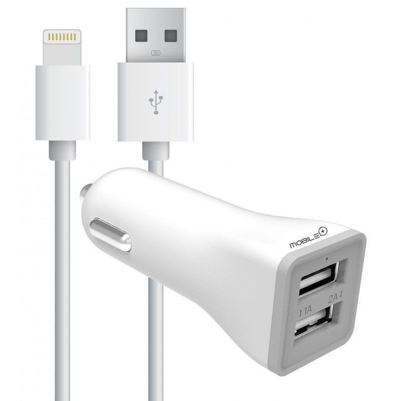 Cargador para coche doble entrada compatible con iPhone, 2.1A+1A. MOBILE+ MB-1007 Mobile+ Cables y Cargadores MB-1007