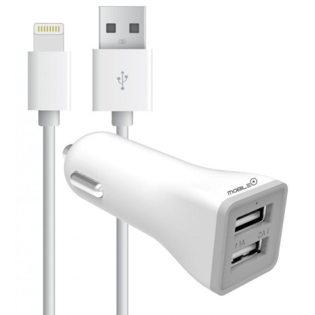 Dual input car charger compatible with iPhone, 2.1A + 1A. MOBILE + ...