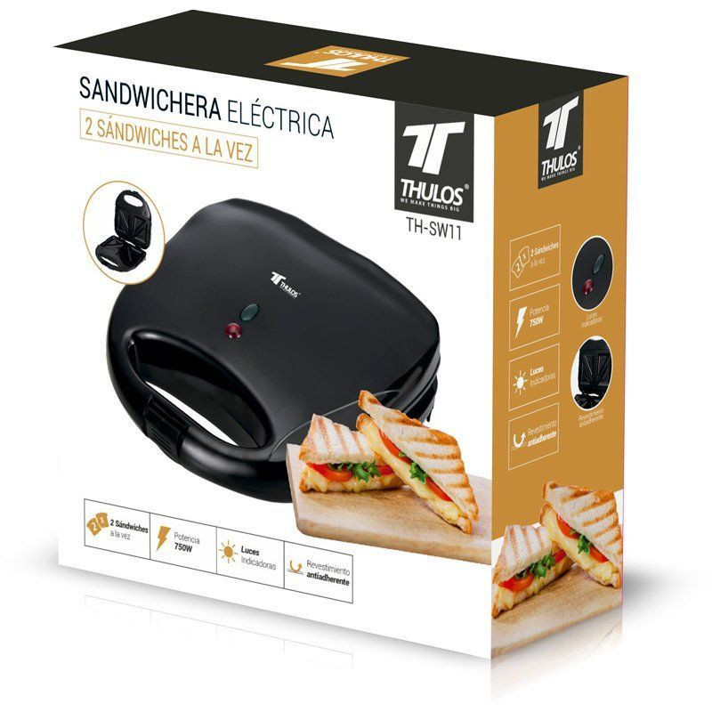 Sandwichera eléctrica, capacidad 2 sándwiches. 750W. Thulos TH-SW11 Thulos Sandwicheras TH-SW11