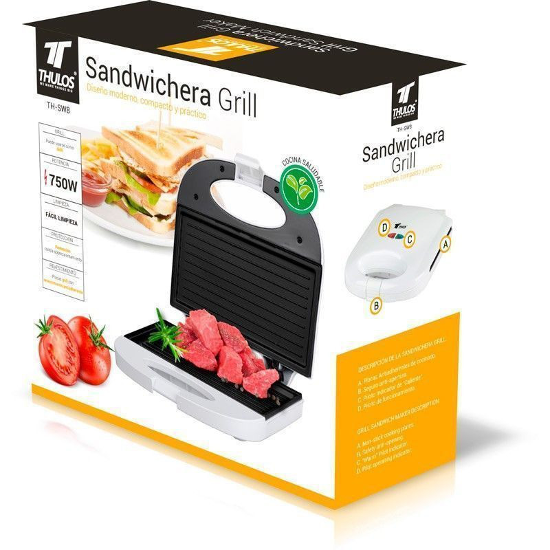 Sandwichera Grill, 750W. Protección contra sobrecalentamiento. Thulos TH-SW8 Thulos Sandwicheras TH-SW8