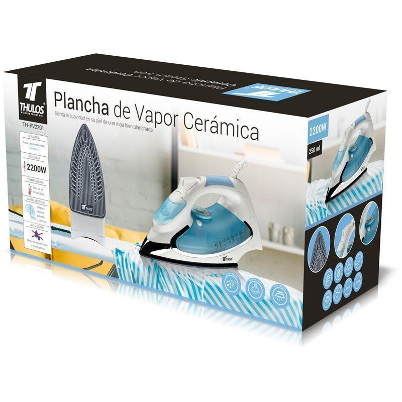 Steam iron, ceramic coated soleplate, 2200W. THULOS TH-PV2201