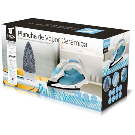 Steam iron, ceramic coated soleplate, 2200W. THULOS TH-PV2201