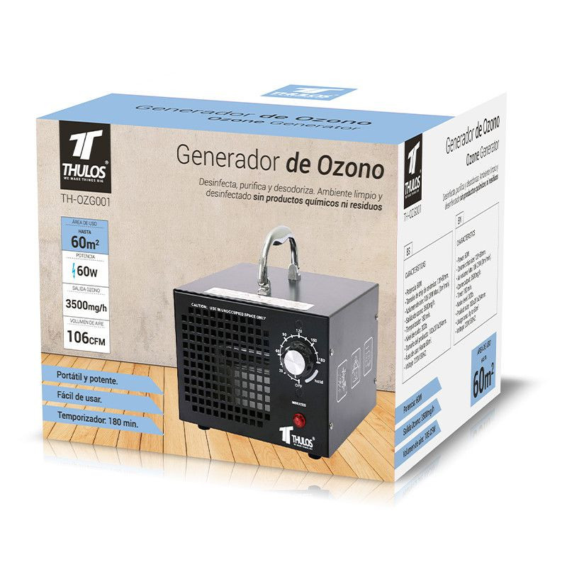 Generador de Ozono, 60W, Área: 60m2. THULOS TH-OZG001 Thulos Generadores de Ozono TH-OZG001