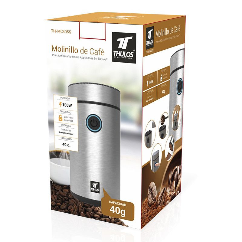Molinillo de Café de Acero Inoxidable. Capacidad: 40 gr. THULOS TH-MC40SS Thulos Inicio TH-MC40SS
