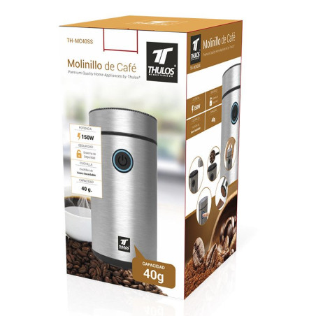 Stainless Steel Coffee Grinder. Capacity: 40 gr. THULOS TH-MC40SS