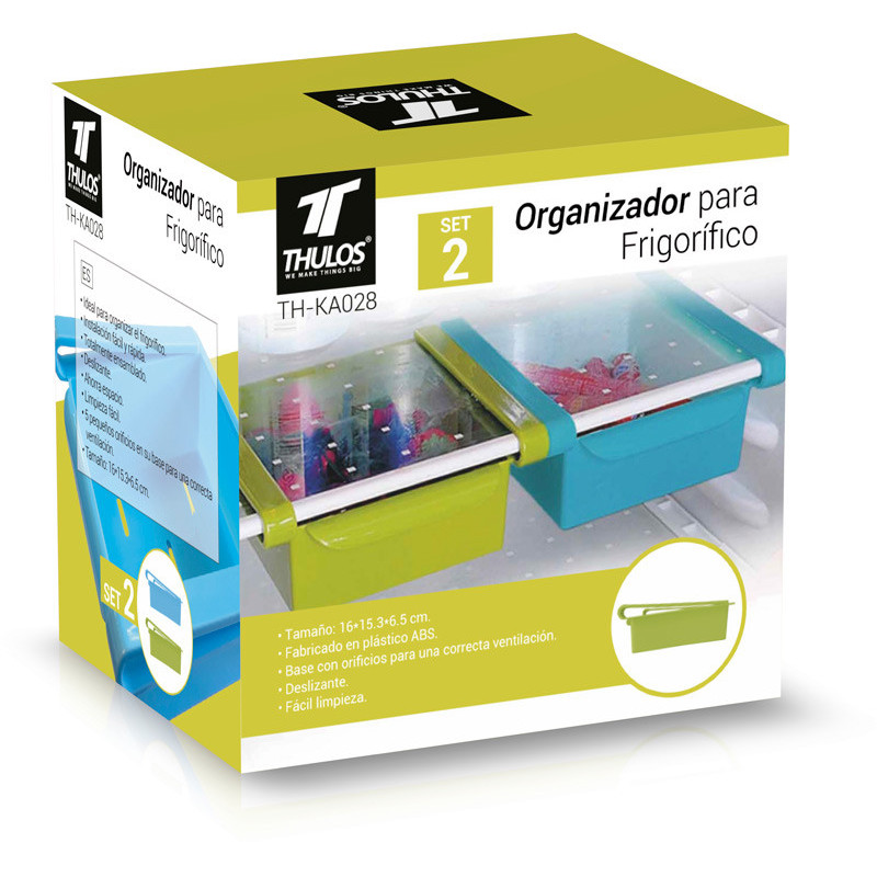 Organizador para Frigorífico, Set de 2. Color verde. THULOS TH-KA028 Thulos Inicio TH-KA028