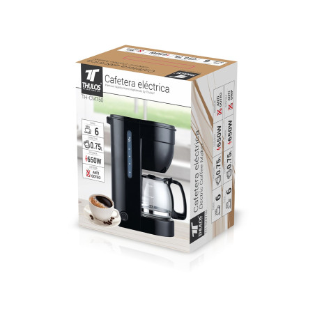 Cafeteira elétrica 0,75l, 6 xícaras, jarro de vidro, ERP. THULOS TH...