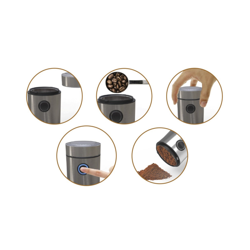 Moedor de café em aço inoxidável. Capacidade: 40 gr. THULOS TH-MC40SS