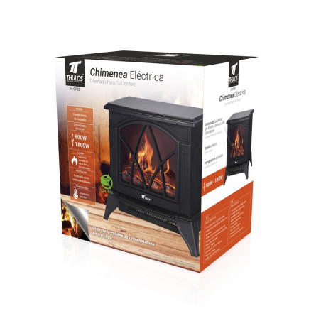 Electric fireplace with flame effect and decorative wood. THULOS TH...