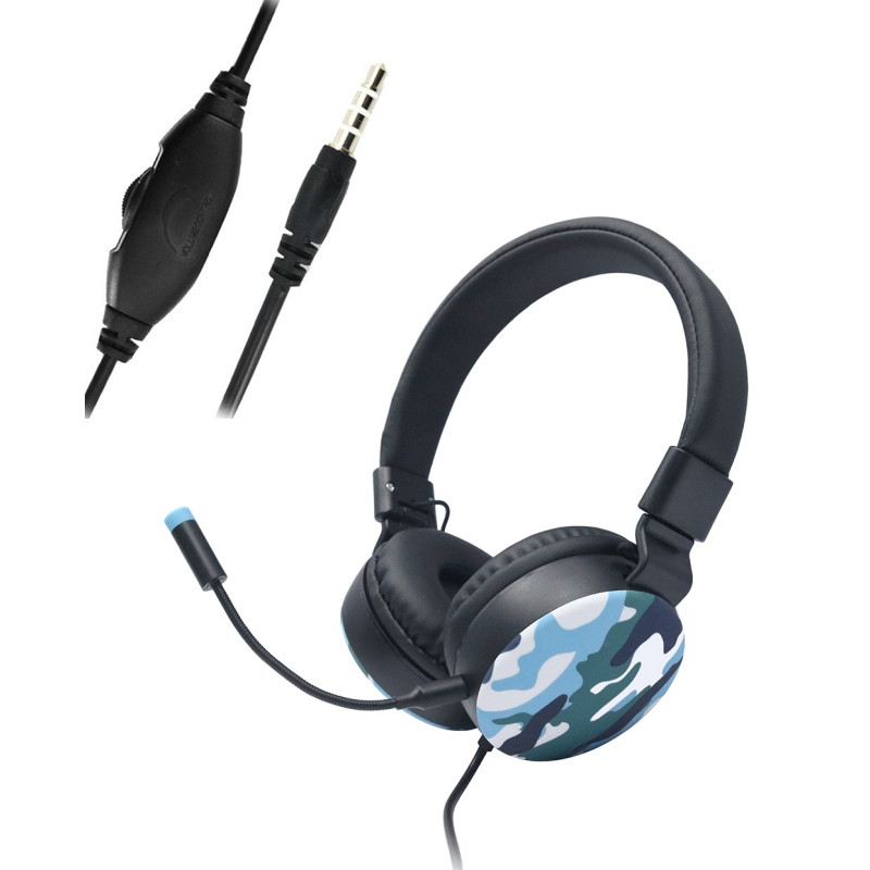 Fones de ouvido para jogos de camuflagem, microfone e ajuste de vol...