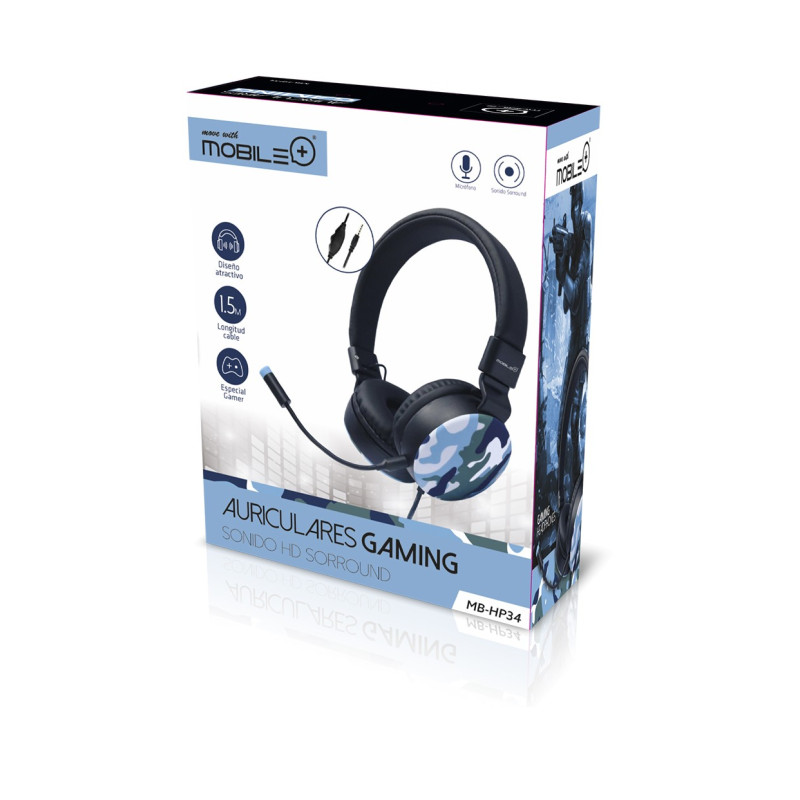 Fones de ouvido para jogos de camuflagem, microfone e ajuste de vol...