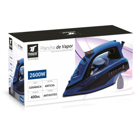 Ferro a vapor com base em cerâmica. Potência 2600W. THULOS TH-PV2603