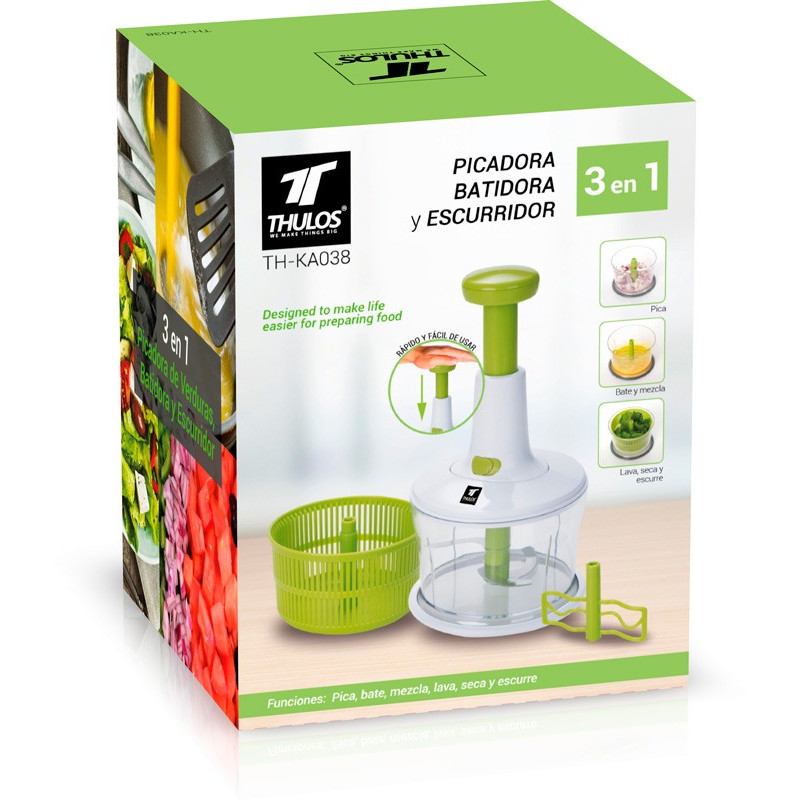 3 in 1: Chopper, blender and manual drainer. THULOS TH-KA038.
