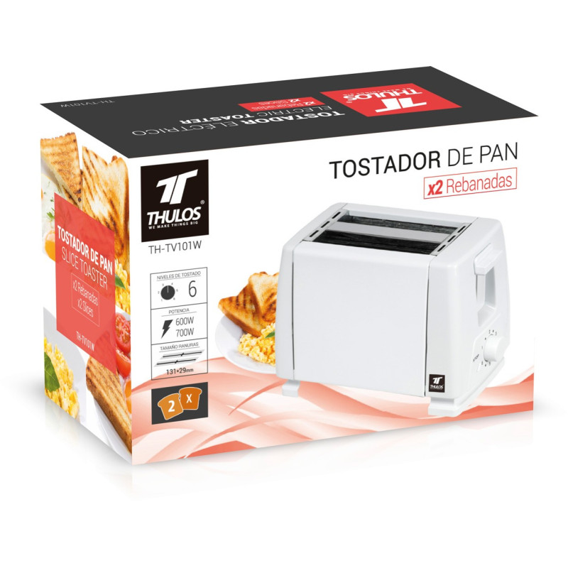 Torradeira eléctrica 2 fatias 700W Thulos TH-TV101W/S