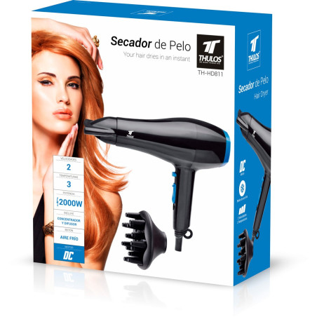 Secador de Pelo, 2 velocidades y 3 ajustes de calor. Incluye concentrador y difusor. THULOS TH-HD811 Thulos Inicio TH-HD811