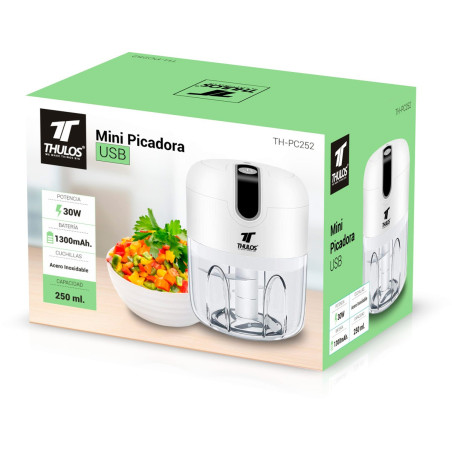 Mini Picadora USB, capacidad de 250 ml. Cuchilla de acero inoxidable. THULOS TH-PC252 Thulos Inicio TH-PC252