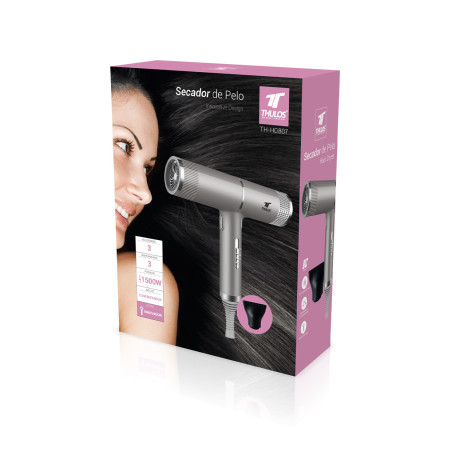 Secador de pelo, 1500W. Gran caudal de aire. THULOS TH-HD807