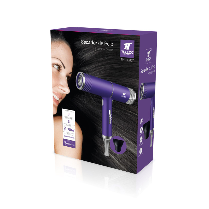 Secador de pelo, 1500W. Gran caudal de aire. THULOS TH-HD807