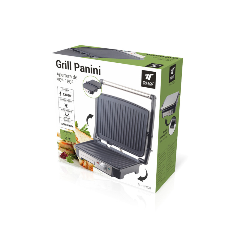Panini Grill 2200W, abertura 90º e 180º. THULOS TH-GP203