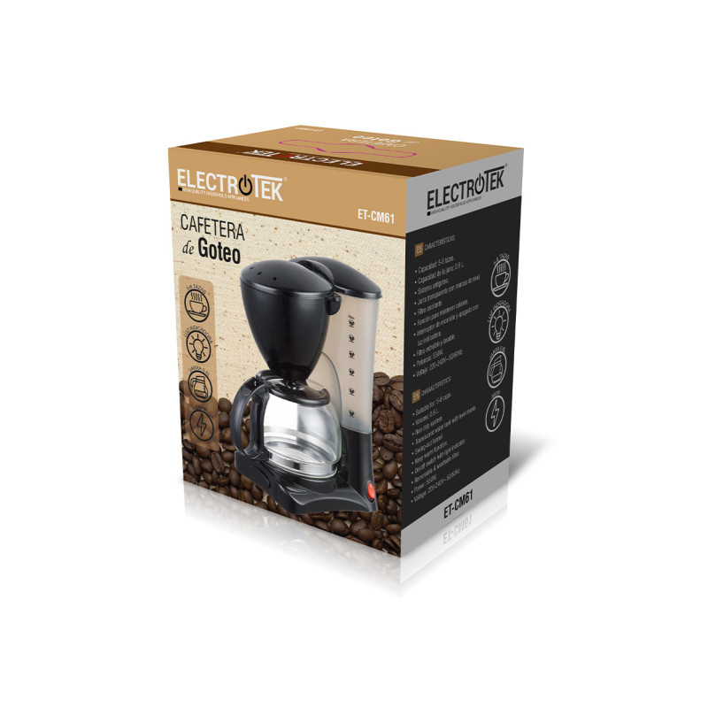 Máquina de café por gotejamento, 5-6 xícaras, 550W. ELECTROTEK ET-CM61