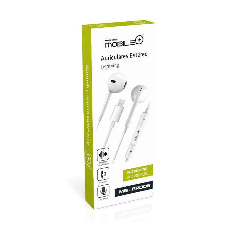 Fones de ouvido estéreo Lightning. MÓVEL+ MB-EP006