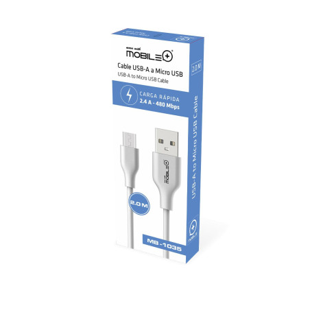 Cabo USB-A para MICRO-USB, Cabo 2.0m. MOBILE+ MB-1035.