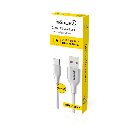 Cabo USB-A para Tipo C, Cabo 2.0m. MOBILE+ MB-1037.
