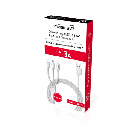 Cabo de carregamento. 3 em 1 USB-A para Relâmpago, Micro USB e Type...