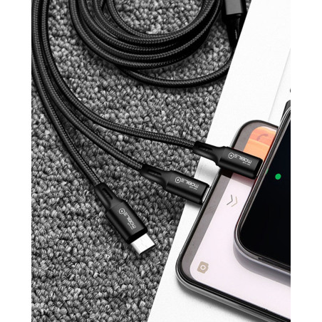 3 em 1 USB-A para Lightning, Micro USB e Cabo de Carregamento Tipo-...