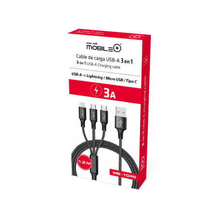 3 em 1 USB-A para Lightning, Micro USB e Cabo de Carregamento Tipo-...