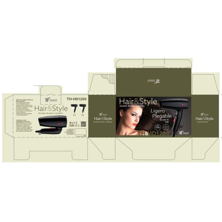 Secador de cabelo para viagem, dobrável. Potência: 1200W. THULOS TH...