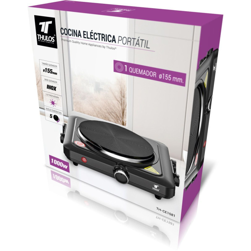 Portable Electric Hot Plate, 1 Burner. THULOS TH-CE1581