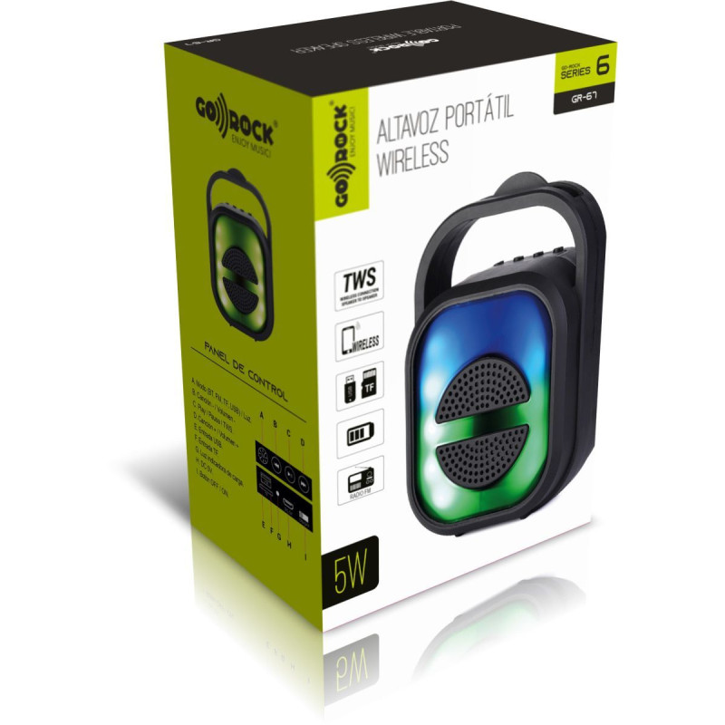 Altifalante portátil sem fios, luzes LED, potência: 5W. GO-ROCK GR-67