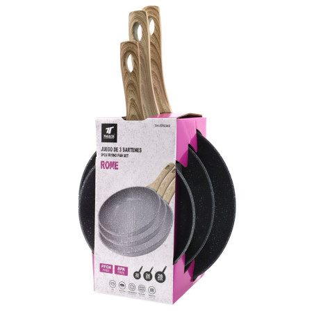 Juego de 3 sartenes Ø20, Ø24 Y Ø28 cm. Aptas para todo tipo de cocinas. THULOS TH-FPS342 ROME Thulos Inicio TH-FPS342 ROME