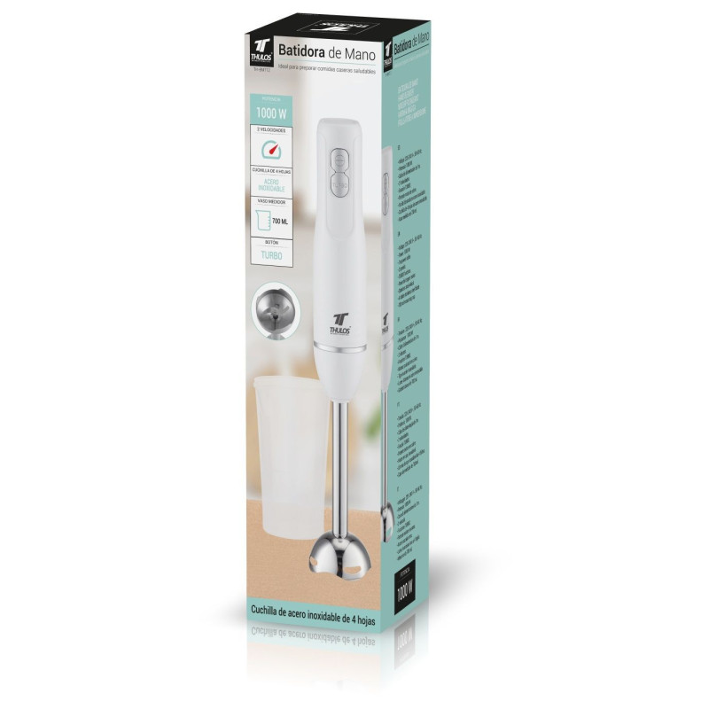 Batidora de mano 1000W, 2 velocidades + función TURBO. Incluye vaso medidor de 700 ml. THULOS TH-BM712 Thulos Inicio TH-BM712