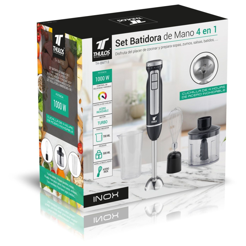 Set Batidora de Mano 4 en 1. Control de velocidad variable y función TURBO. THULOS TH-BM713 Thulos Inicio TH-BM713