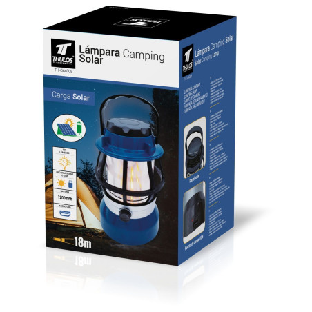Lanterna de campismo com carregamento USB ou solar. THULOS TH-OA4004