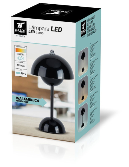 Cordless LED Lamp, rechargeable battery 1200 mAh, 3 light modes. TH...