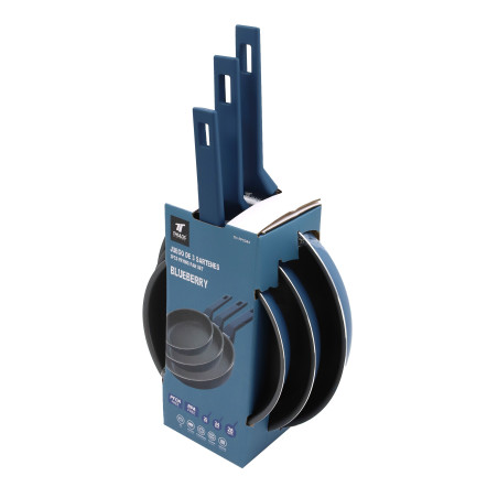 Juego de 3 sartenes de aluminio, tamaños: Ø20, Ø24, Ø28 cm. THULOS TH-FPS344 BLUEBERRY Thulos Inicio TH-FPS344 BLUEBERRY