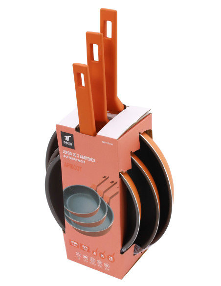 Juego de 3 sartenes de aluminio, tamaños: Ø20, Ø24, Ø28 cm. THULOS TH-FPS346 APRICOT Thulos Inicio TH-FPS346 APRICOT
