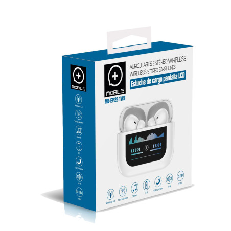 Wireless stereo headphones v.5.3, touch screen, white. MOBILE+ MB-E...